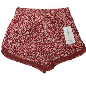 Athleta L Mesh Racer Run High Rise 3" Shorts clouded leopard orchid red pink gym